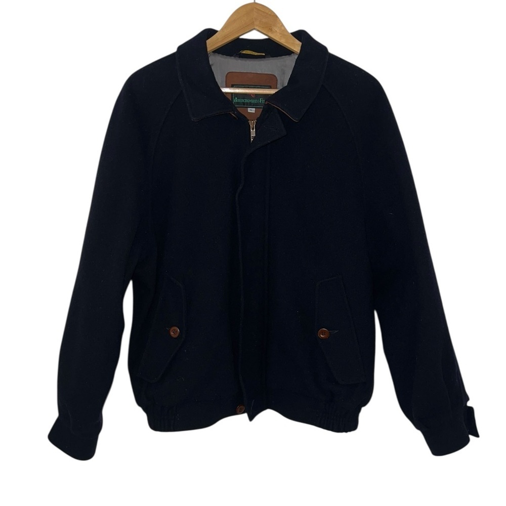 Vintage 1980s Abercrombie & Fitch Men’s Wool Bomber Coat Dark Navy Blue
